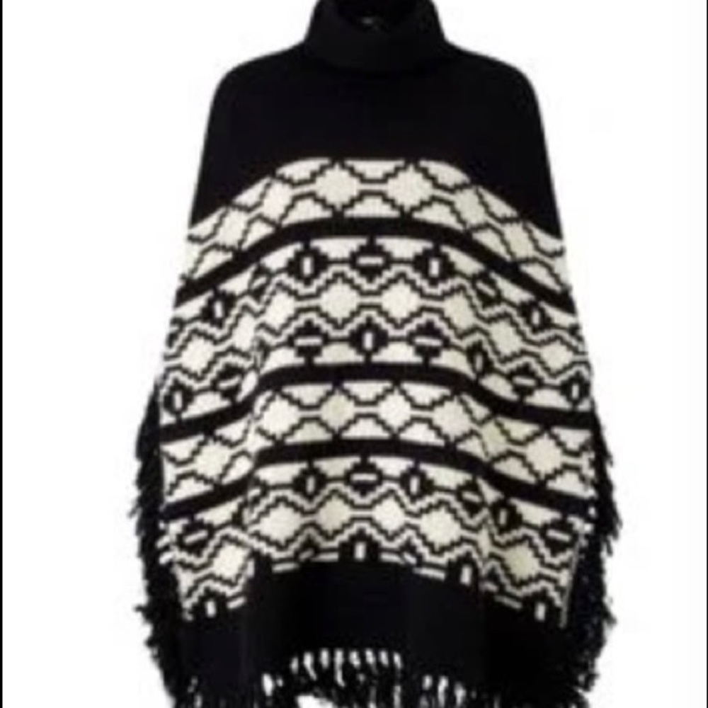 Maje wool blend marcadet knitted poncho black